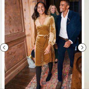 BODEN Gold Rush Yellow Velvet Wrap Dress